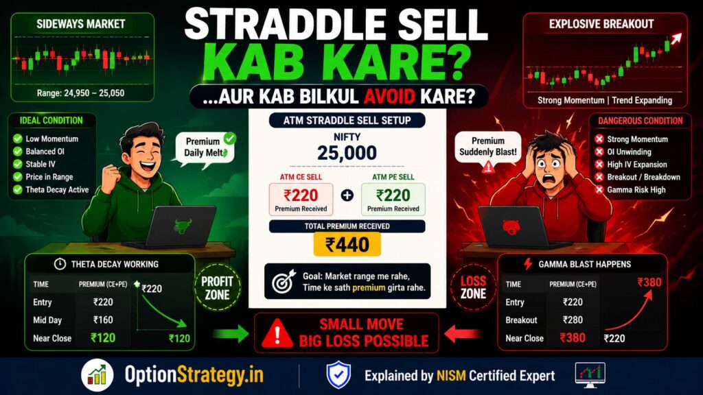 atm straddle selling strategy with premium decay and gamma risk explained in hinglish